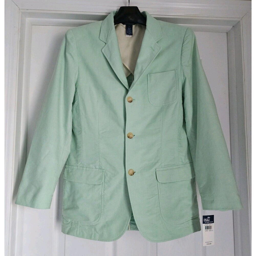 Vintage Polo Ralph Lauren Boys Sport Coat Green Cotton Blazer Jacket Youth L Y2K